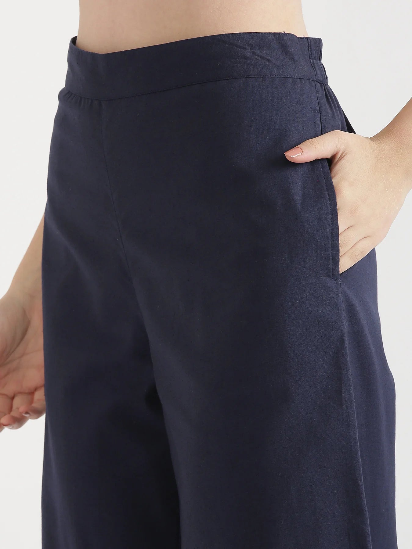 Navy Blue Linen Wide Leg Pants