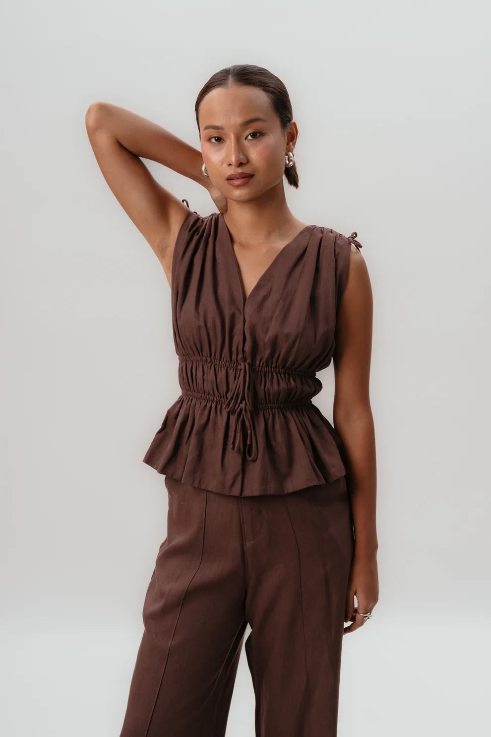 Drawstring Brown Top