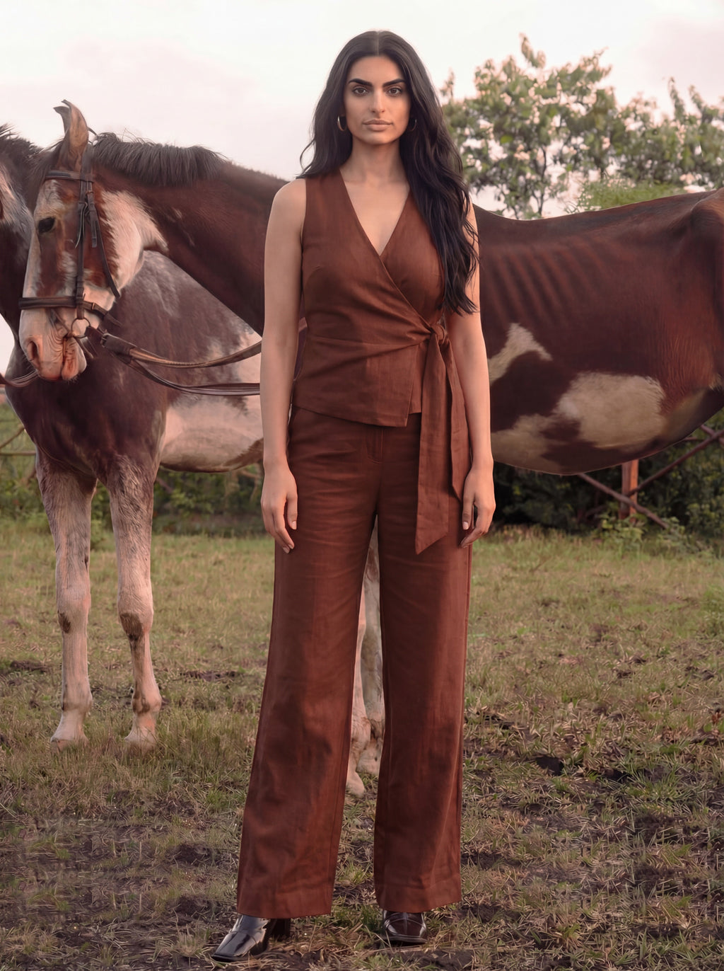 Coffee Brown Cotton-Linen Co-ord Set
