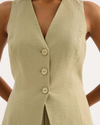 Soho Linen Button-Front Vest & Pant Set - Willow