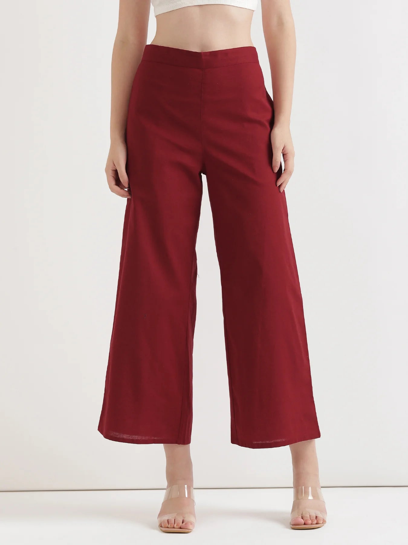 Maroon Linen Wide Leg Pants