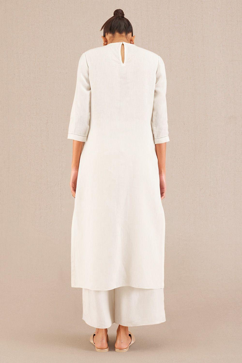 Crystal White Co-Linen Kurta Set