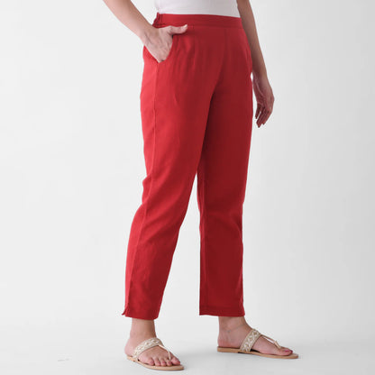 Cherry Red Linen Pants