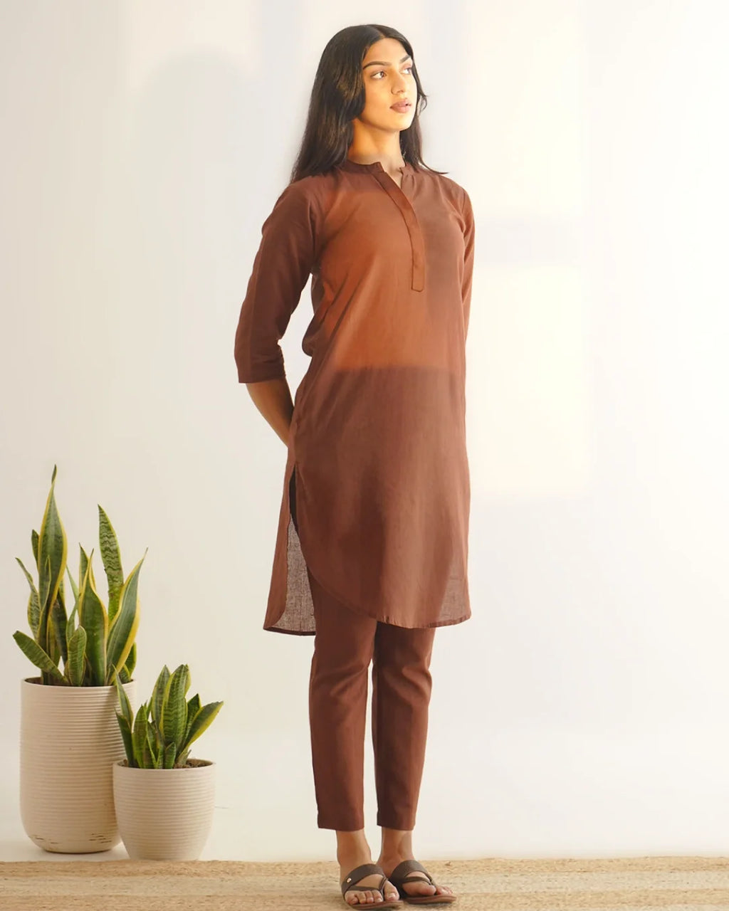 Azara Co-Linen Kurta Set - Chestnut