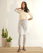 Vanilla White Linen Kurta Set