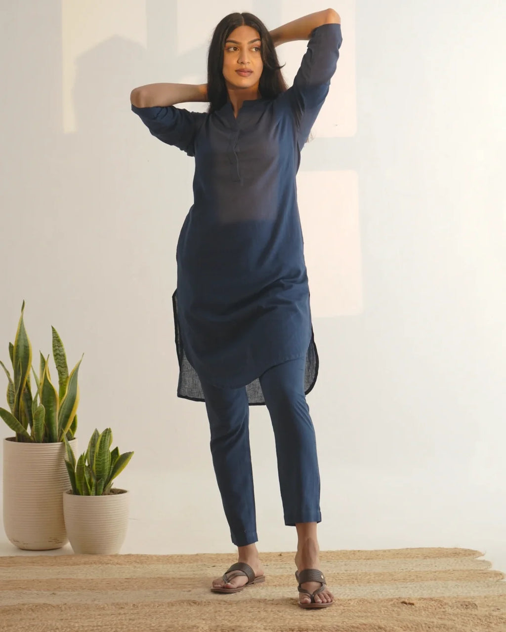 Azara Co-Linen Kurta Set - Midnight Blue
