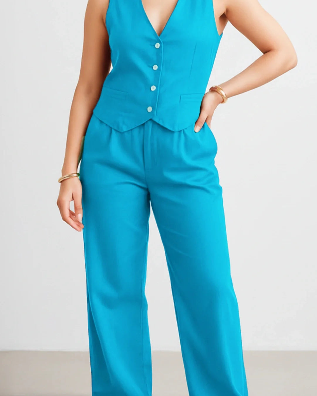 Thea Linen Vest Coat & Trouser Set - Reef