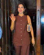 Bhumi Pednekar Muse Brown Co-Linen Coord Set