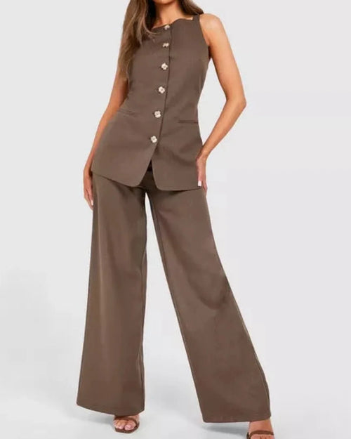 Brown Co-Linen Front Waistcoat & Trousers