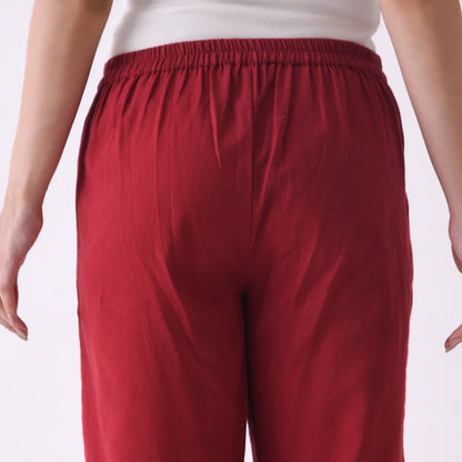 Maroon White Linen Pants