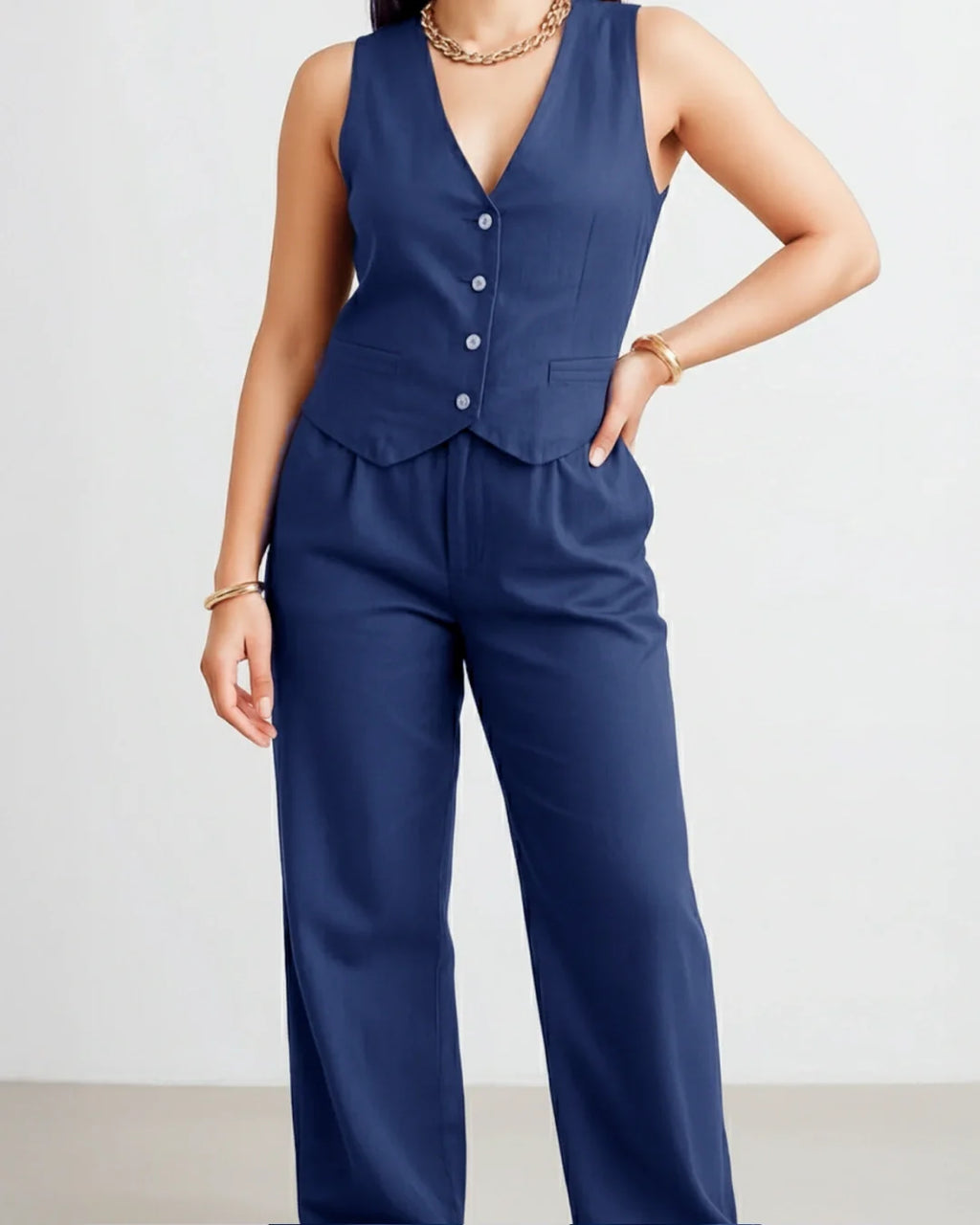 Thea Linen Vest Coat & Trouser Set - Lagoon