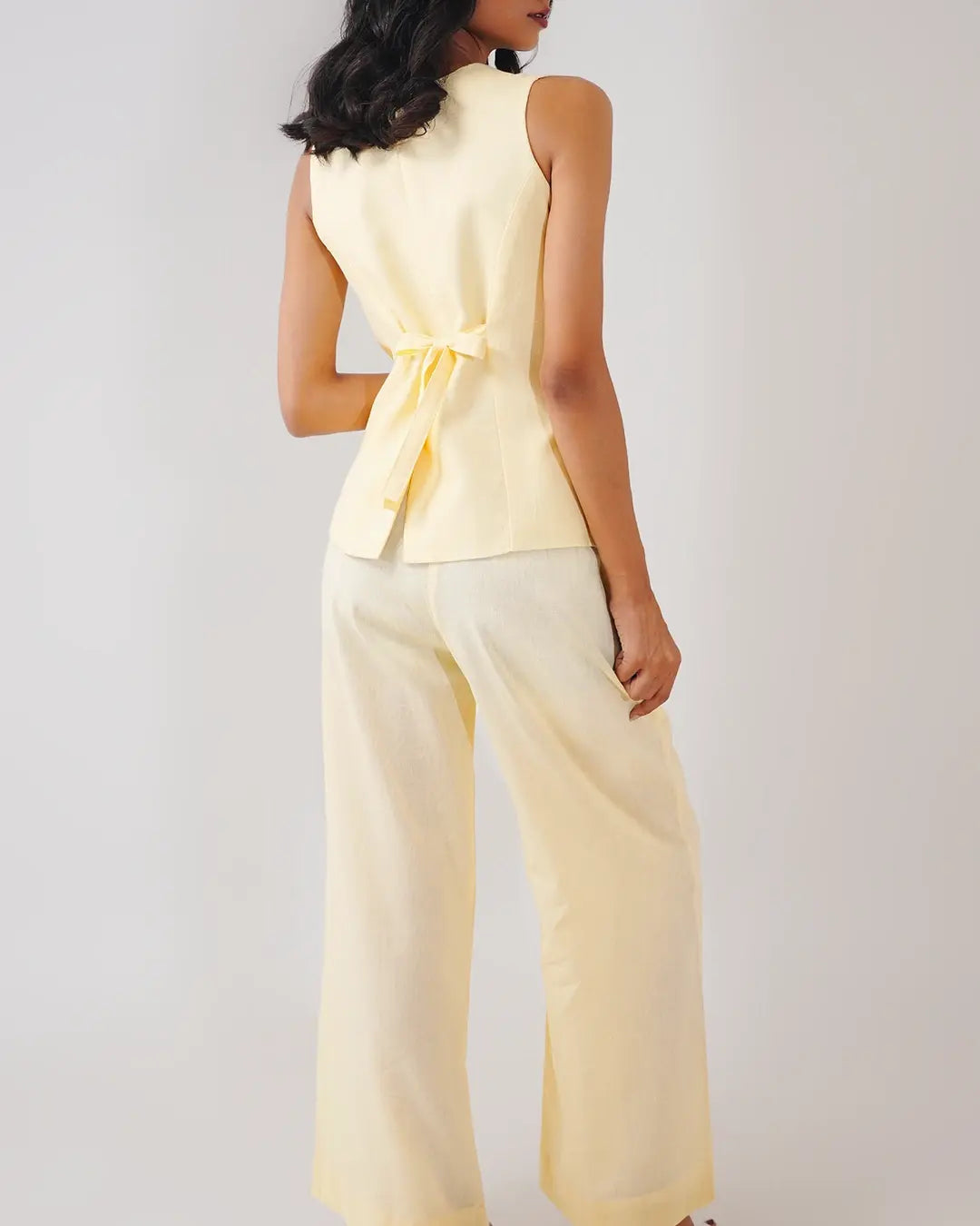 Soho Linen Button-Front Vest & Pant Set - Butter Yellow