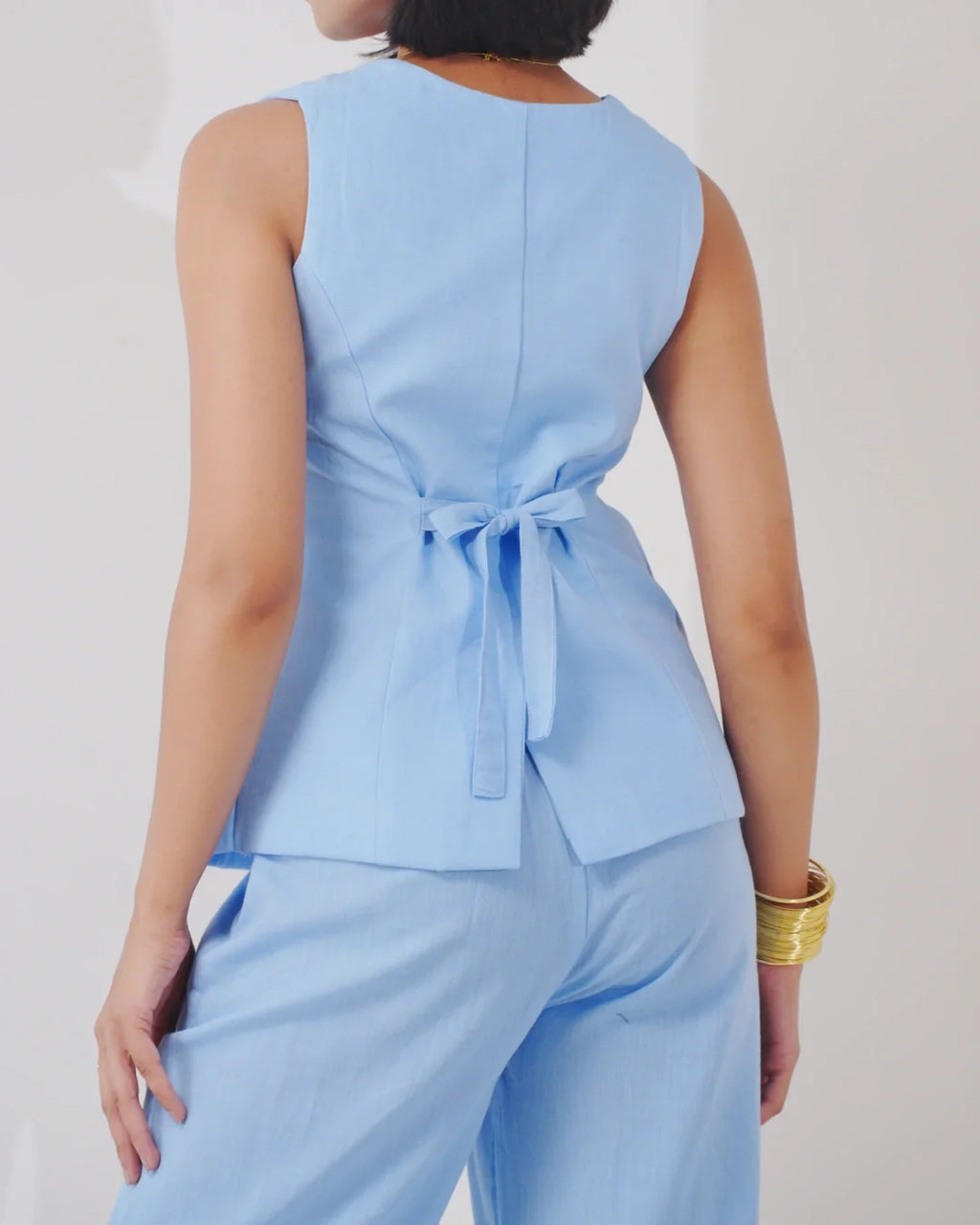 Soho Linen Button-Front Vest & Pant Set - Aureen