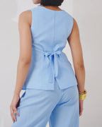 Soho Linen Button-Front Vest & Pant Set - Aureen