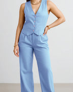 Thea Linen Vest Coat & Trouser Set - Glacier
