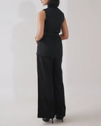 Kaia Linen Cinched Blazer Set - Noir