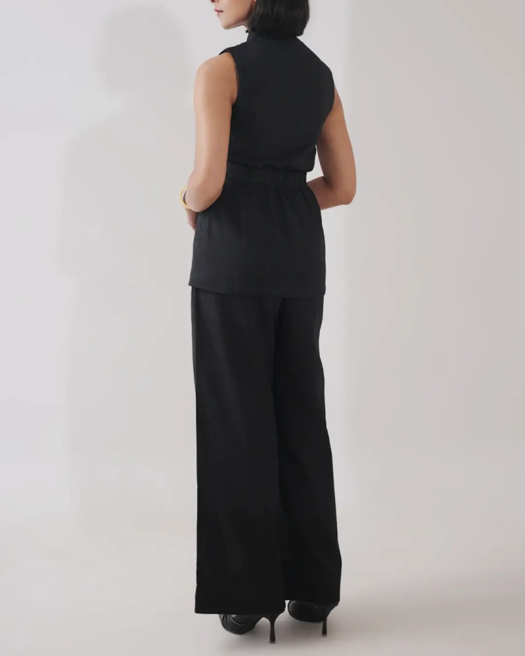 Kaia Linen Cinched Blazer Set - Noir