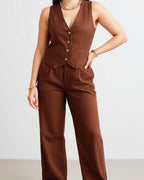 Thea Linen Vest Coat & Trouser Set - Terra