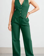 Thea Linen Vest Coat & Trouser Set - Moss