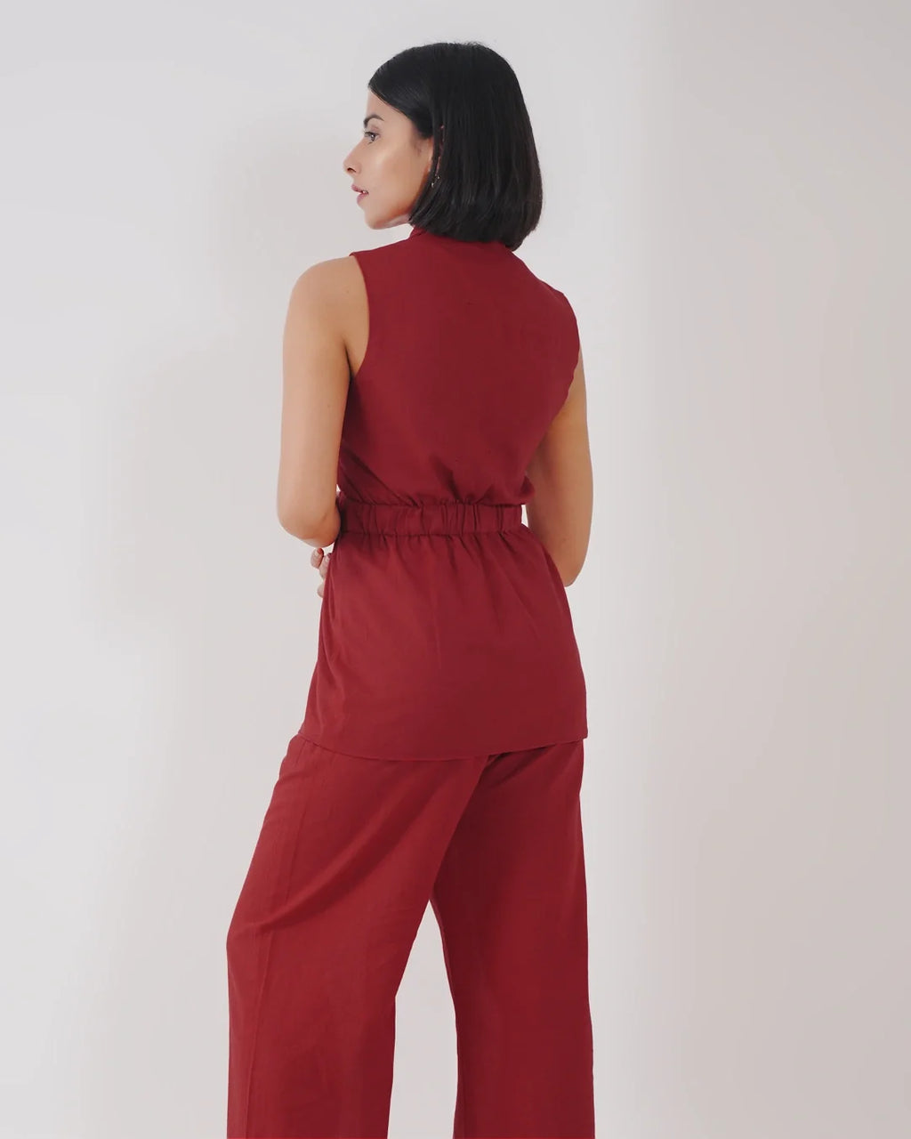 Kaia Linen Cinched Blazer Set - Garnet
