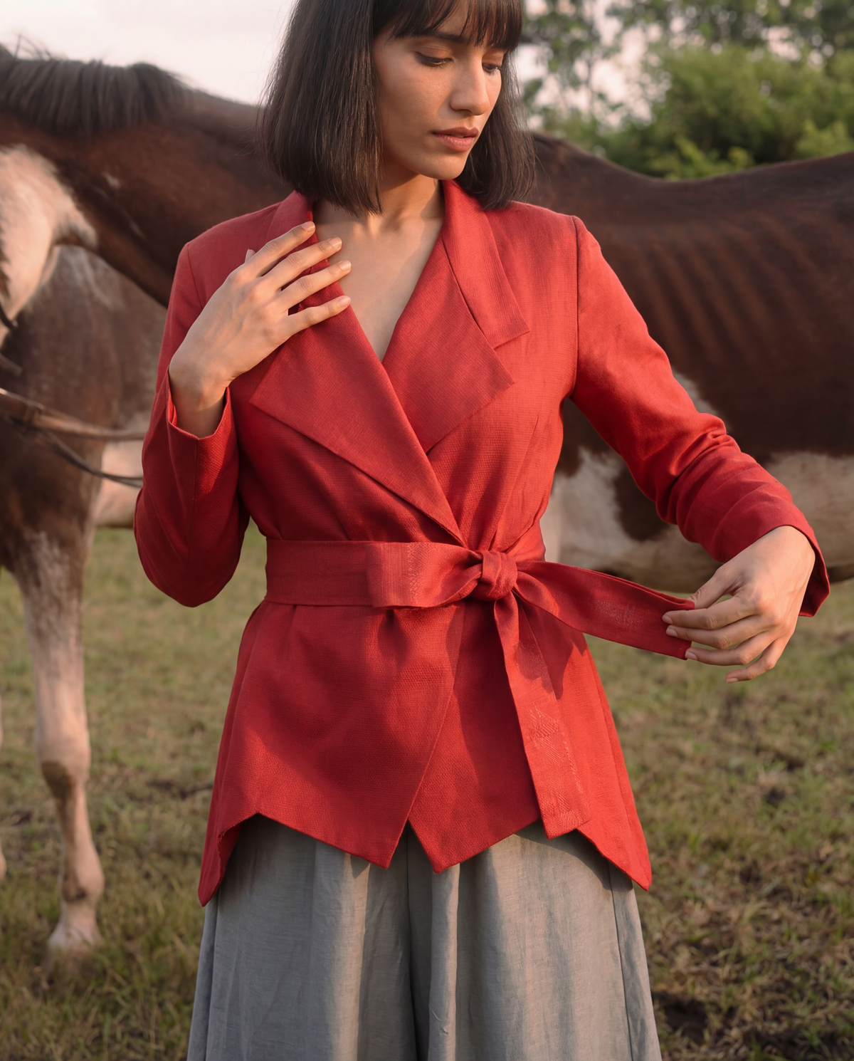 Kareena Kapoor Muse Scarlet Red Wrap Blazer Shirt