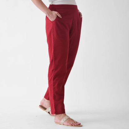 Maroon White Linen Pants