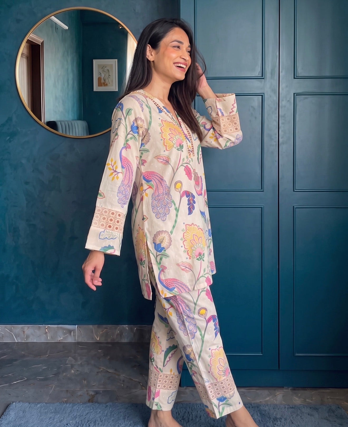 Serene Floral Lace Cotton Kurta Set