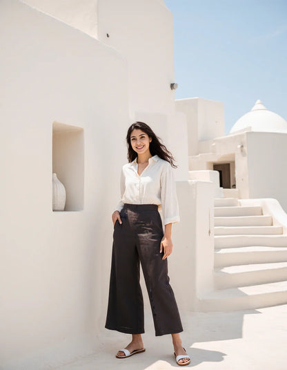 Black Linen Wide Leg Pants