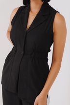 Kaia Linen Cinched Blazer Set - Noir