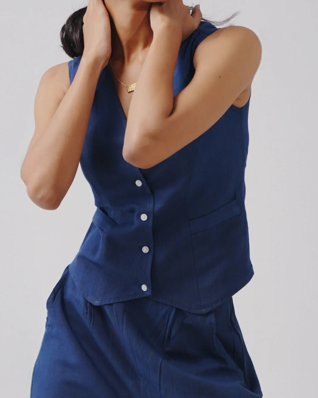 Thea Linen Vest Coat & Trouser Set - Lagoon