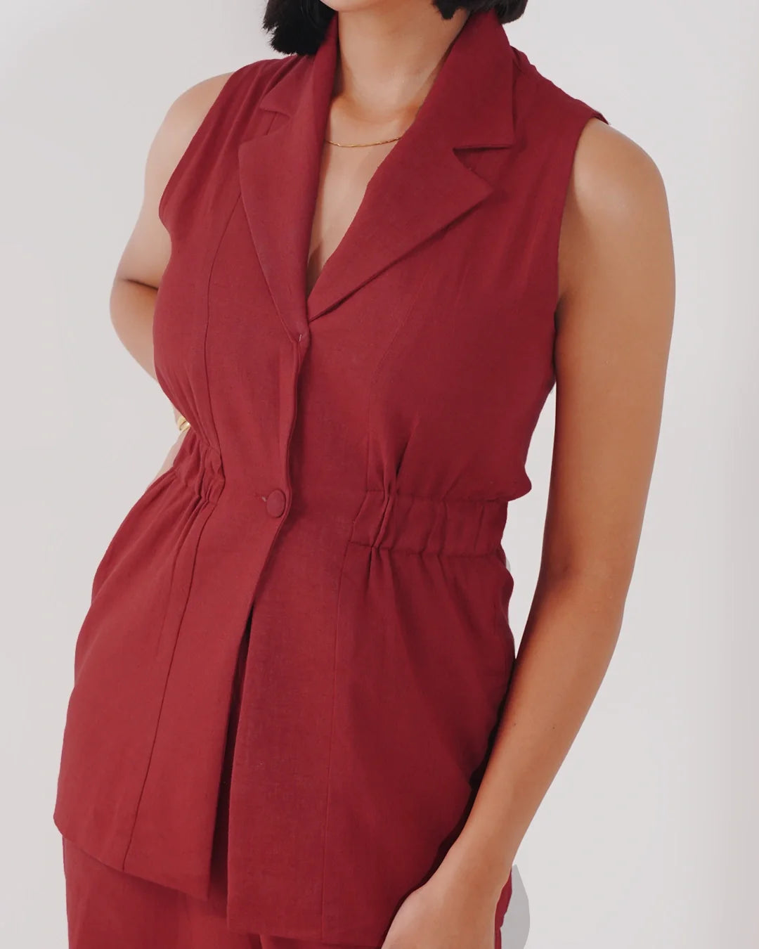 Kaia Linen Cinched Blazer Set - Garnet