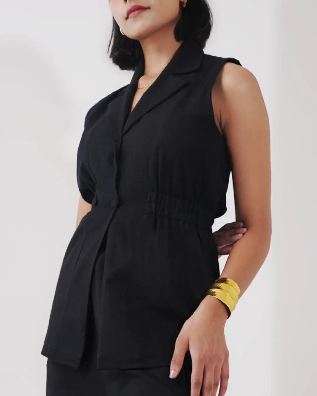 Kaia Linen Cinched Blazer Set - Noir