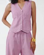 Thea Linen Vest Coat & Trouser Set - Rosé