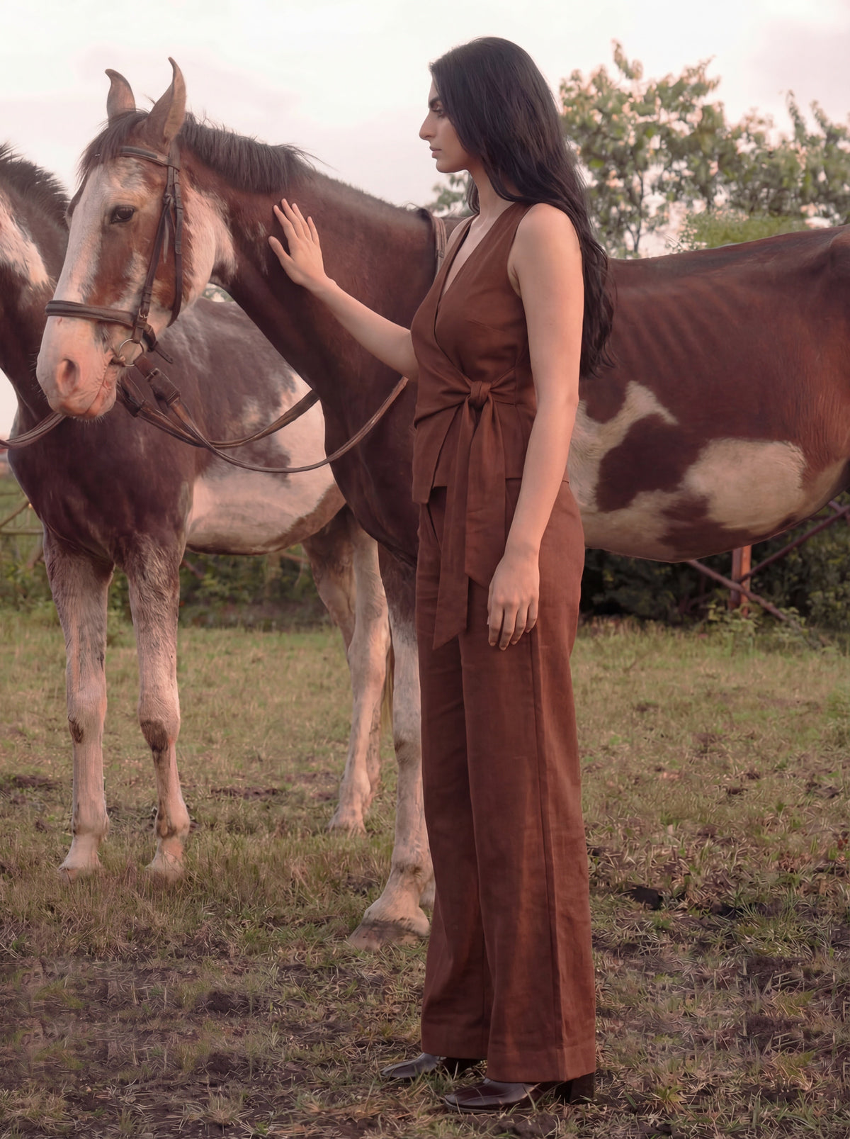 Coffee Brown Cotton-Linen Co-ord Set