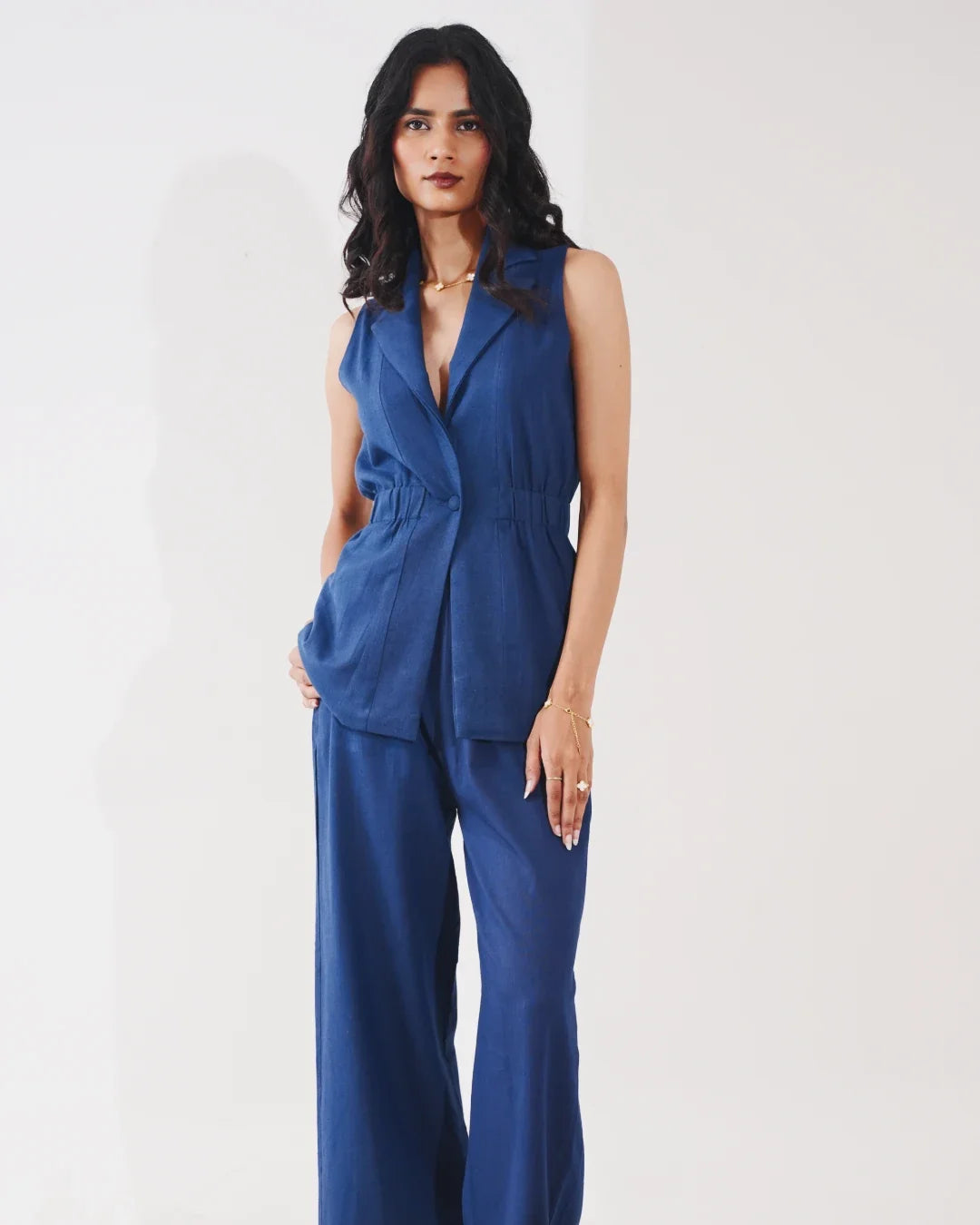 Kaia Linen Cinched Blazer Set - Twilight