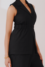 Kaia Linen Cinched Blazer Set - Noir