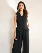 Aditi Hydari Muse Black Cotton Vest Coat & Pant Set