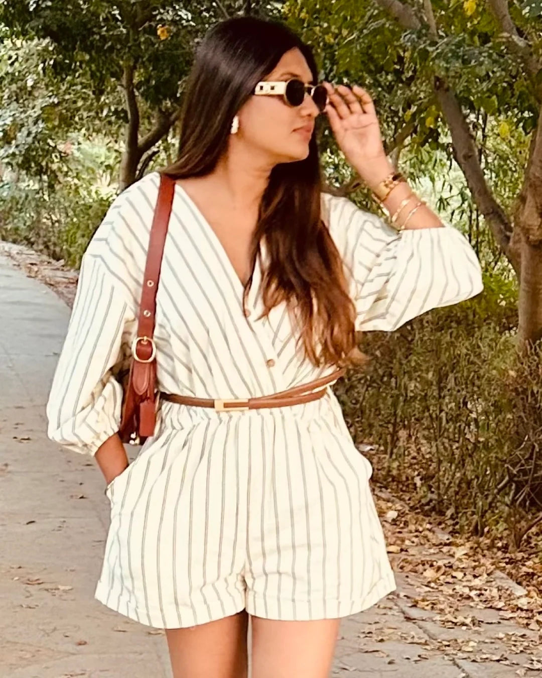 Ceramic White Striped Jumpsuit