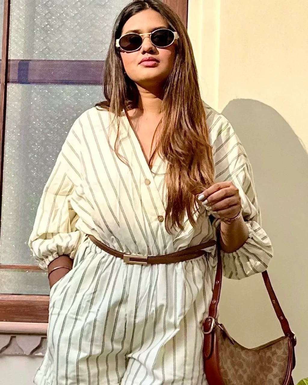 Ceramic White Striped Jumpsuit