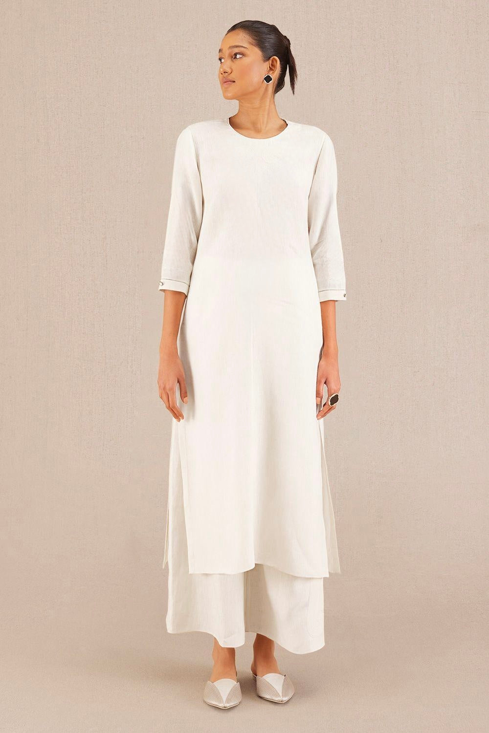 Crystal White Co-Linen Kurta Set