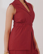 Kaia Linen Cinched Blazer Set - Garnet