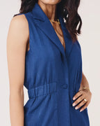 Kaia Linen Cinched Blazer Set - Twilight