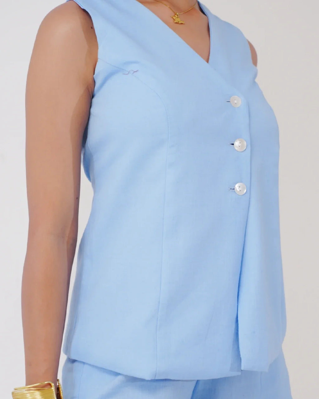 Soho Linen Button-Front Vest & Pant Set - Aureen