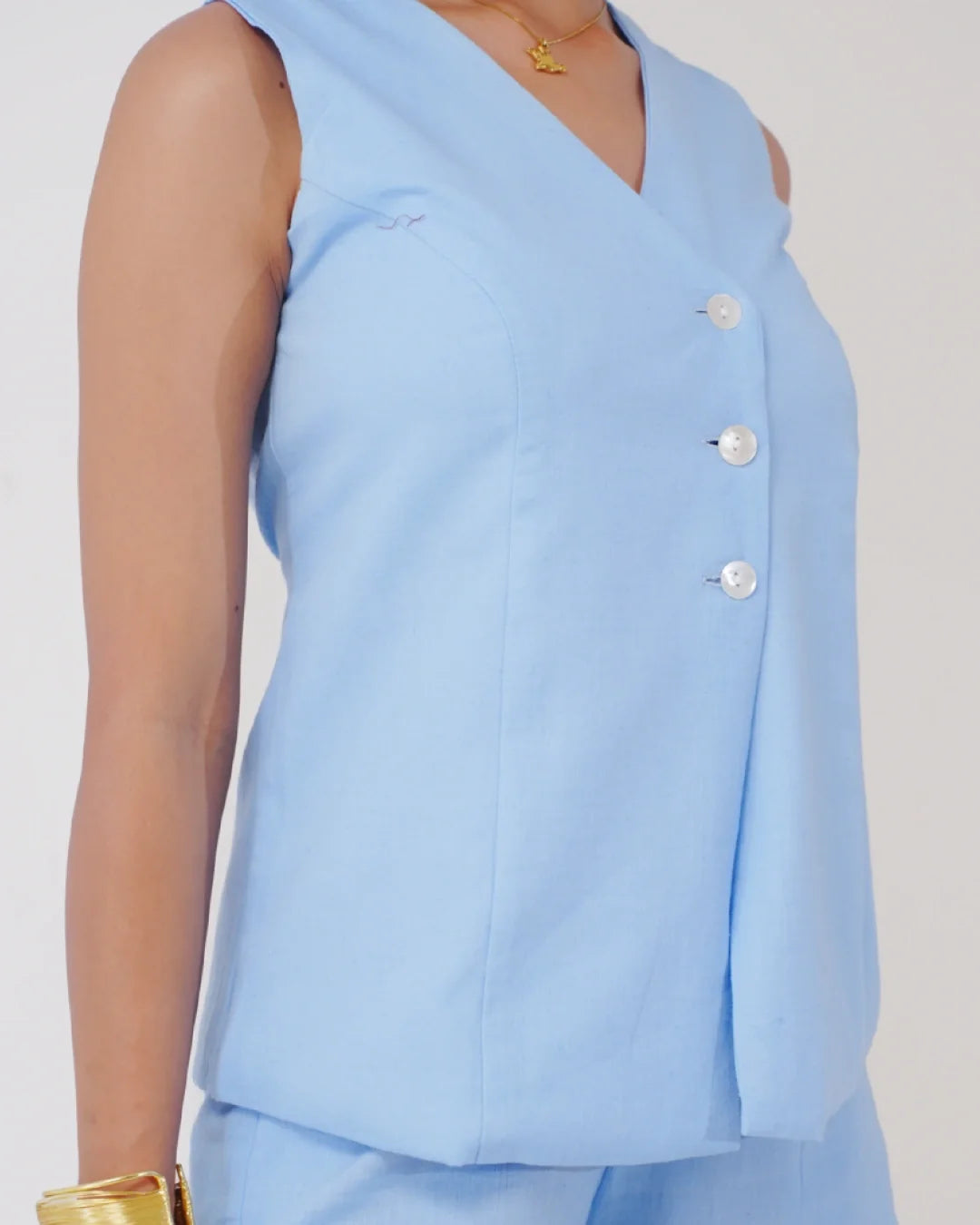 Soho Linen Button-Front Vest & Pant Set - Aureen