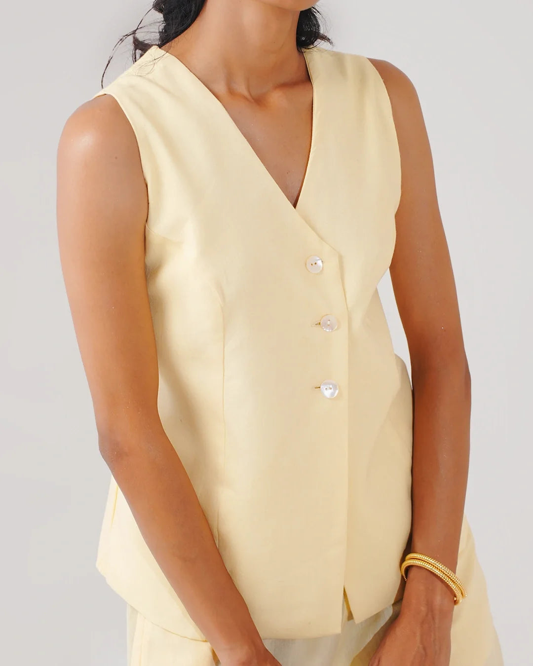 Soho Linen Button-Front Vest & Pant Set - Butter Yellow