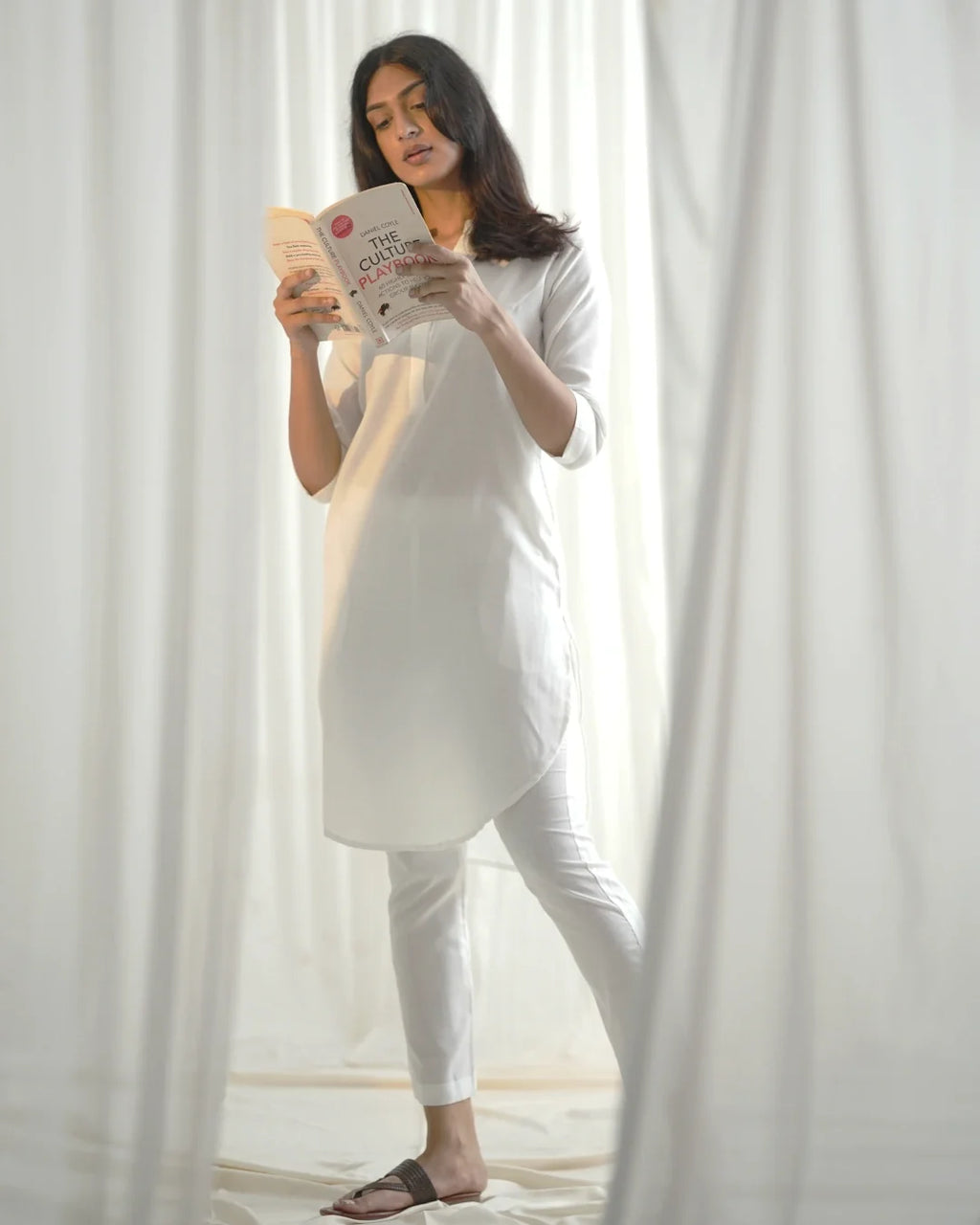 Vanilla White Linen Kurta Set