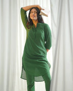 Azara Co-Linen Kurta Set - Fern