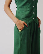 Thea Linen Vest Coat & Trouser Set - Moss