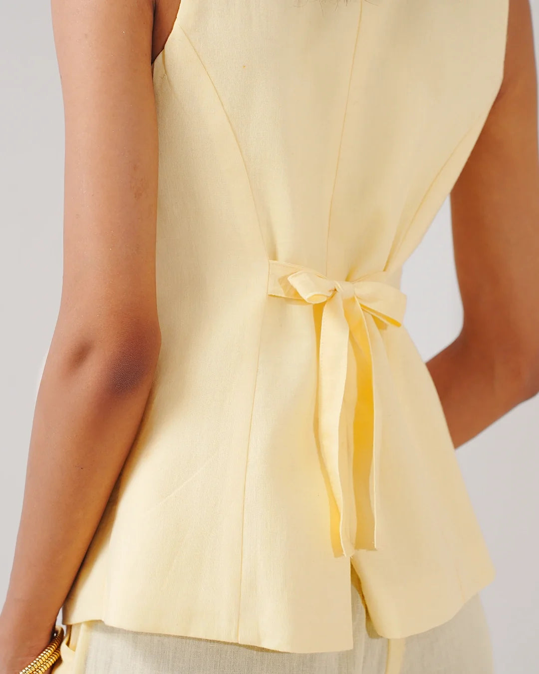 Soho Linen Button-Front Vest & Pant Set - Butter Yellow