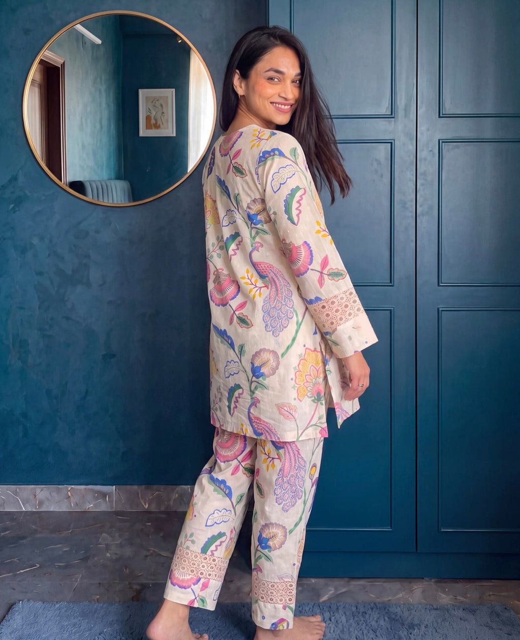 Serene Floral Lace Cotton Kurta Set